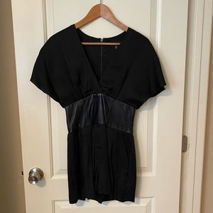 Bebe black satin and faux leather romper